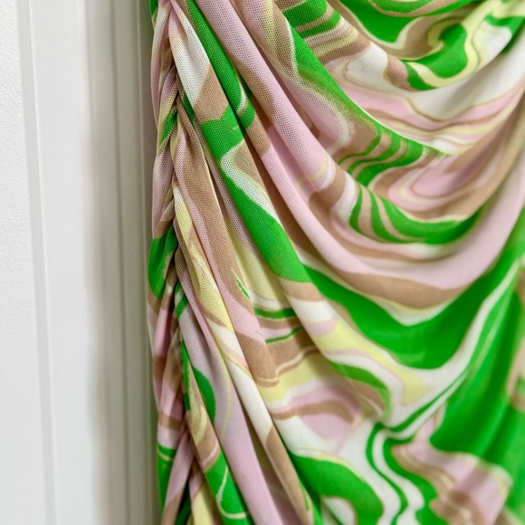 NWT AFRM LOS ANGELES green swirl ruched mini dress - Picture 7 of 8